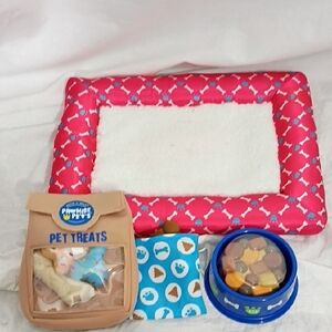 EUC Build A Bear Promise Pets Accessories Dog Bed, Bowl W/ Food, Treats Poop Bag